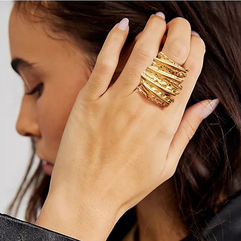 Chunky Textured Sculptural Ring cult 18K Gold Plated Hypoallergenic